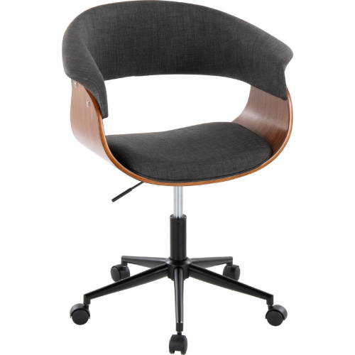 Vintage Mod Office Chair in Black Metal, Walnut Wood & Charcoal Fabric